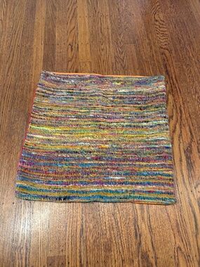 CB2 Sari Pillow Cover 20x20 - Colorful Sari Silk Stripes with Orange Dyed Back
